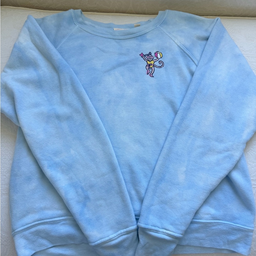 LoveShackFancy x Roller Rabbit Blue Tie-Dye Sweatshirt with Monkey